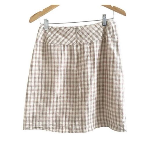 Vintage Anne Klein Petites Academia Checkered Plaid Mini Skirt 6 Linen Silk - Picture 2 of 9